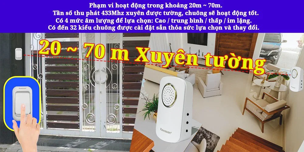 Giới thiệu sản phẩm Chuông Cửa Không Dây Kawasan DB668B