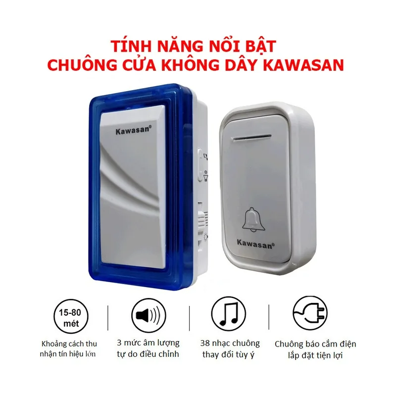 Chuông Cửa Không Dây Kawasan DB660 (2 Chuông 1 Nút) - Chính Hãng