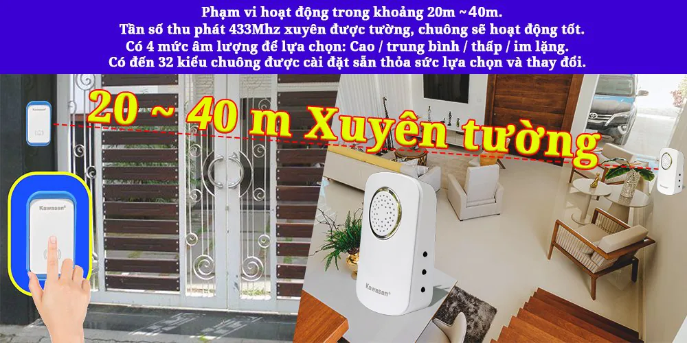 Chuông Cửa Không Dây Kawasan DB668D - Kháng Nước IP44 Chính Hãng