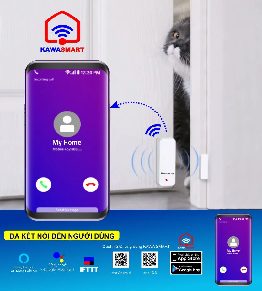 Cảm Biến Cửa Từ Báo Động Wifi Kawasan MS02-wifi - Quản Lý Qua App