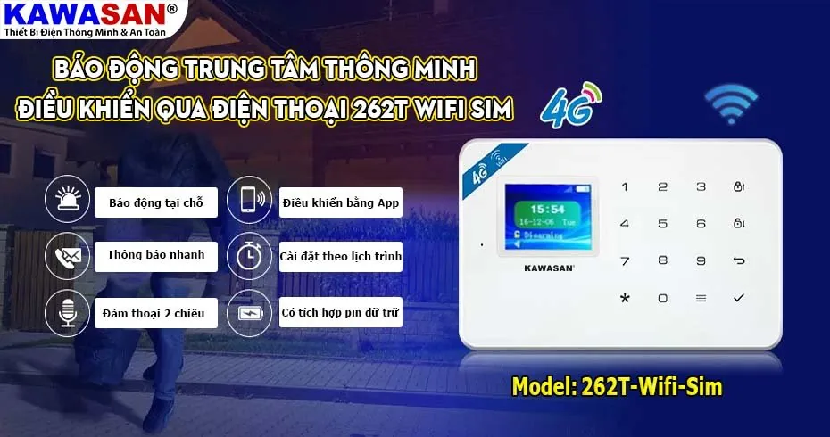 Bộ Báo Trộm Trung Tâm Không Dây Wifi / Sim Kawasan 262T-wifi