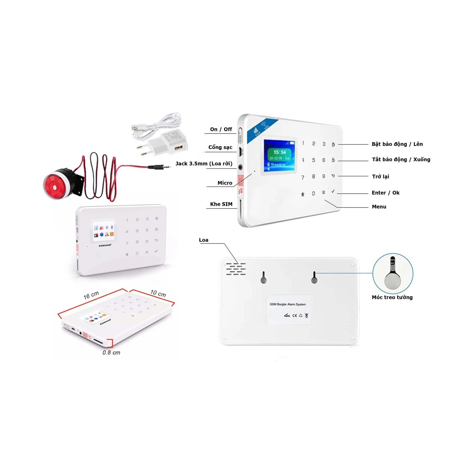 Bộ Báo Trộm Trung Tâm Không Dây Wifi / Sim Kawasan 262T-wifi