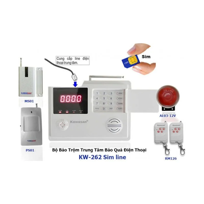 Bộ Báo Trộm Trung Tâm Cao Cấp Wifi Sim & Line Kawasan 262T