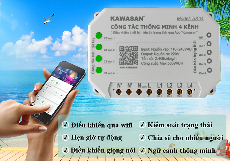 Công tắc thông minh 4 kênh Kawasan SK04