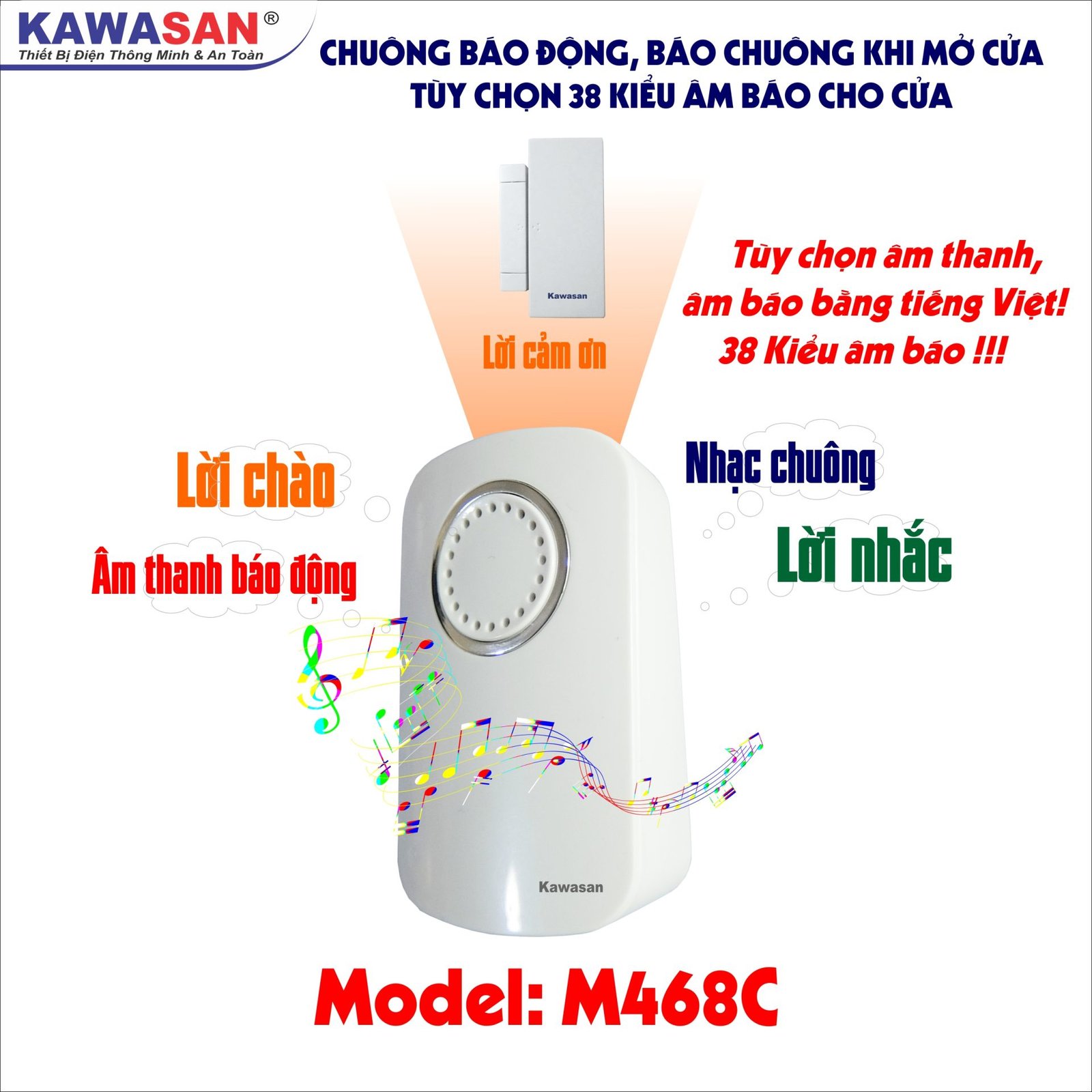Chuông cửa từ báo động không dây Kawasan M468C – hình sản phẩm