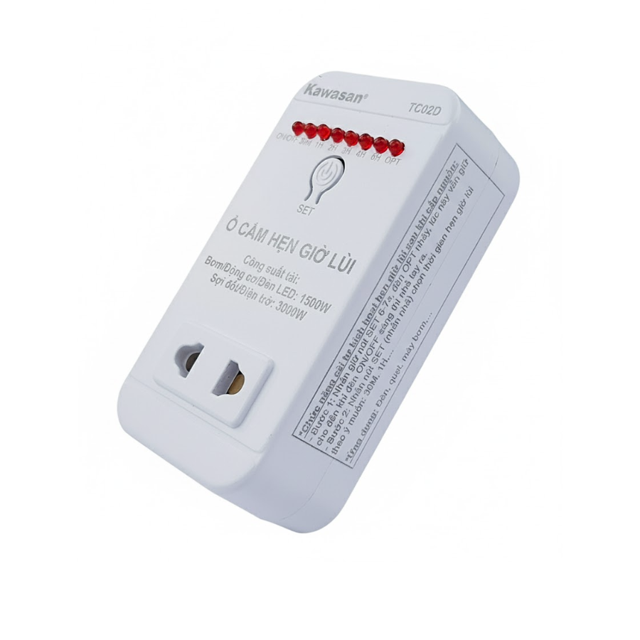 Ổ cắm hẹn giờ lùi Kawasan TC02D 1500W – hình chi tiết